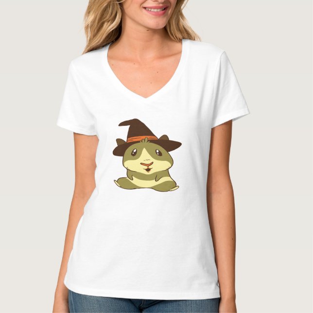 Guinea Gris Halloween Witch T Shirt (Framsida)
