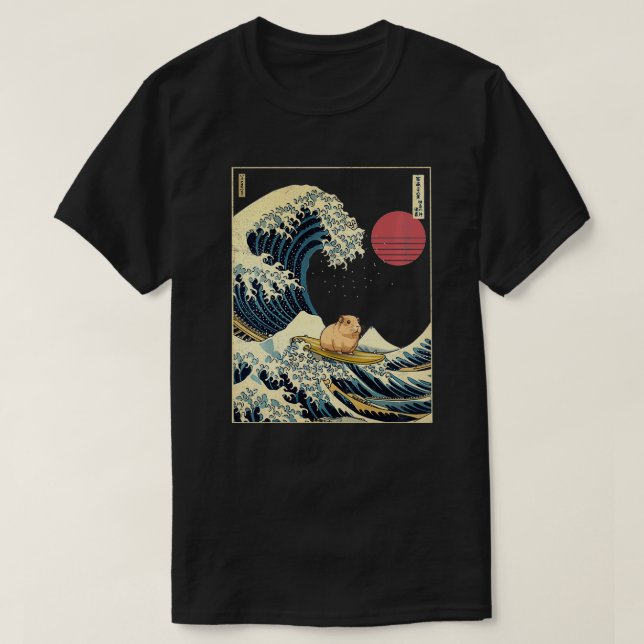 Guinea Gris Kanagawa Wave Funny Surfa Animal T Shirt (Design framsida)