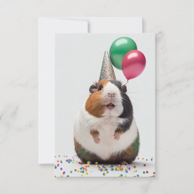 Guinea gris med Party Hat Flat Greeting Card Tack Kort (Framsida)
