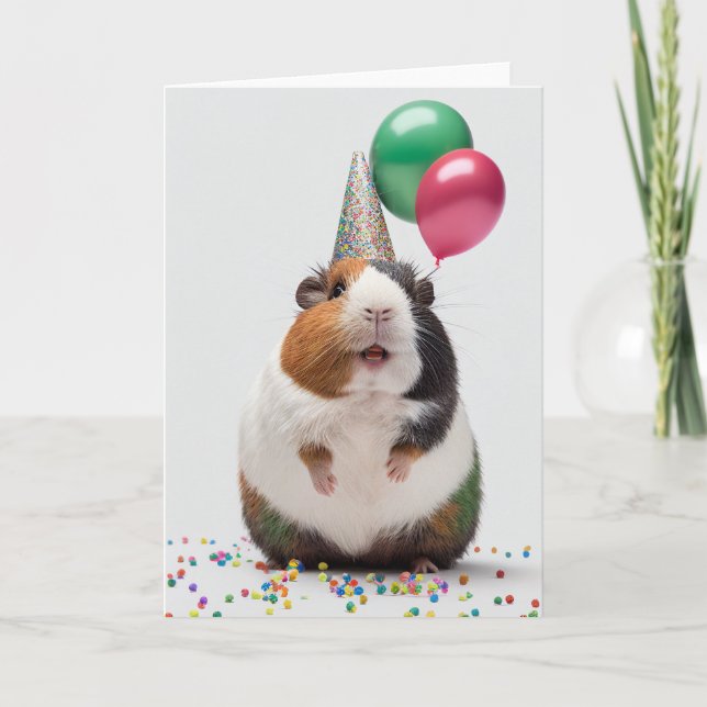 Guinea gris med Party Hat Foleting Card Tack Kort (Framsida)