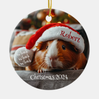 Guinea Gris med Santa Cap Personlig Ornament