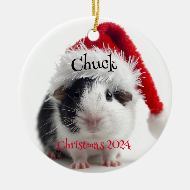 Guinea Gris med Santa Cap Personlig Ornament (Framsidan)