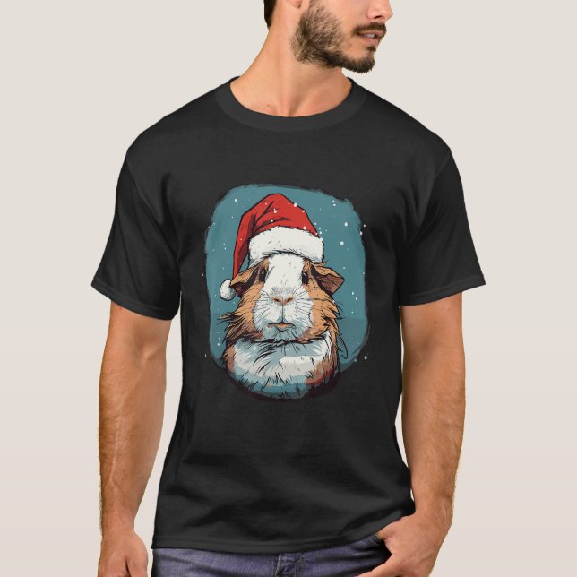 Guinea Gris med Santa Hat T Shirt (Framsida)