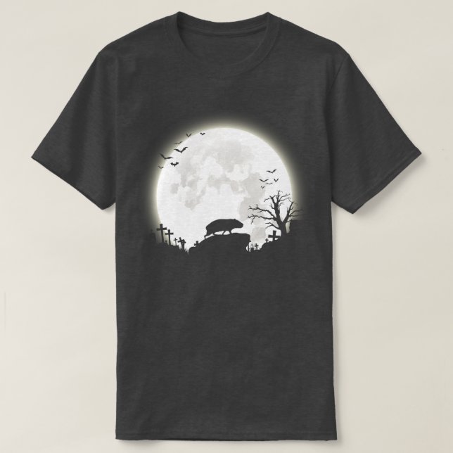 Guinea Gris med stor måne-halloween-bakgrund T Shirt (Design framsida)