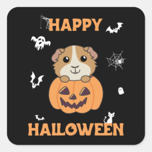 Guinea Gris Pumpkin Sweet Animals Happy halloween Fyrkantigt Klistermärke