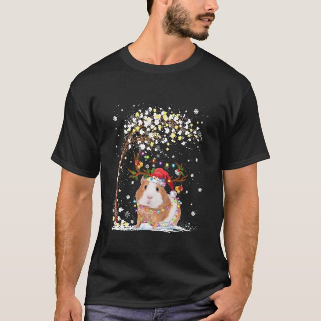 Guinea Gris Reindeer Hat Santa Julgran Funny T Shirt (Framsida)