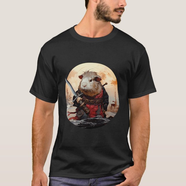 Guinea Gris Samurai Funny Pet Katana T Shirt (Framsida)