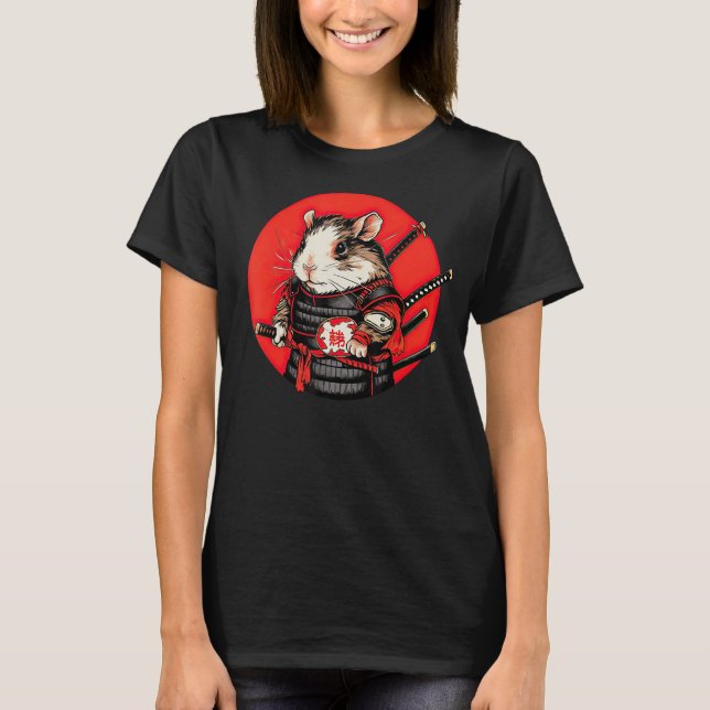 Guinea Gris Samurai Funny Pet Warrior T Shirt (Framsida)