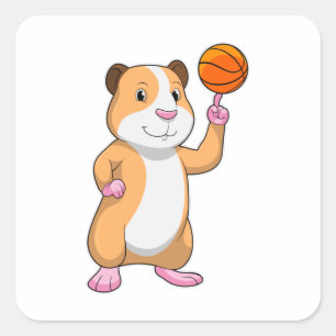 Guinea gris som basketspelare med Basketball.pn. Fyrkantigt Klistermärke