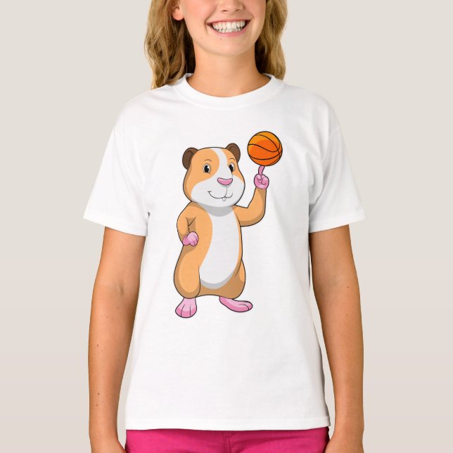 Guinea gris som basketspelare med Basketball.pn. T Shirt (Framsida)