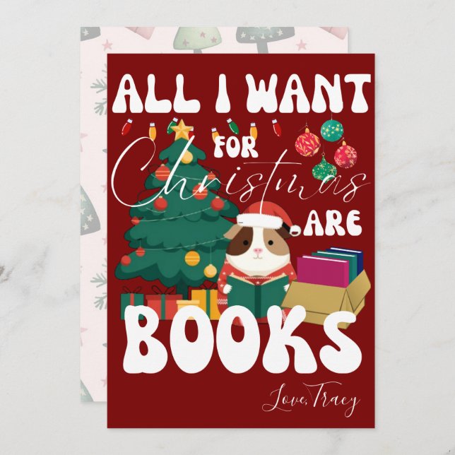 Guinea Gris som läser Bok under Julgran Julkort (Fram/baksida)