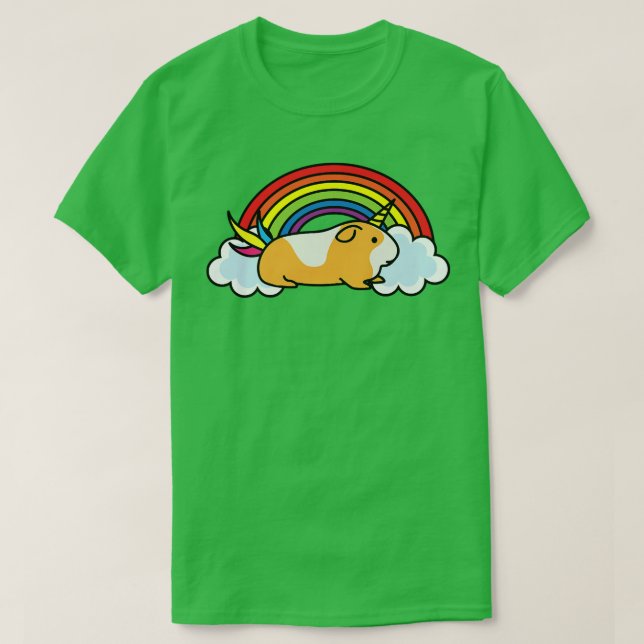 Guinea Gris Unicorn Rainbow Clouds Lycklig Positiv T Shirt (Design framsida)