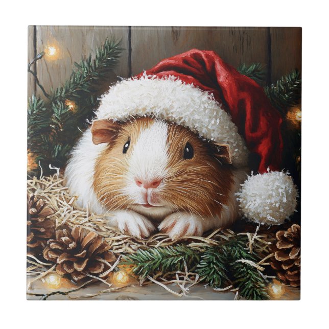 Guinea Gris Wearing a Santa Hat Kakelplatta (Framsidan)