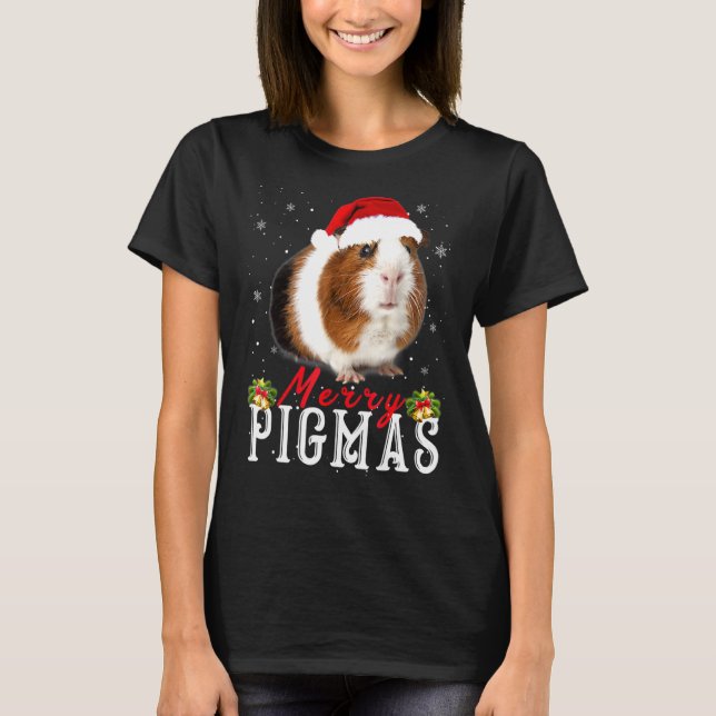 Guinea Gris Wearing Santa Hat Snowflake Dekoration T Shirt (Framsida)