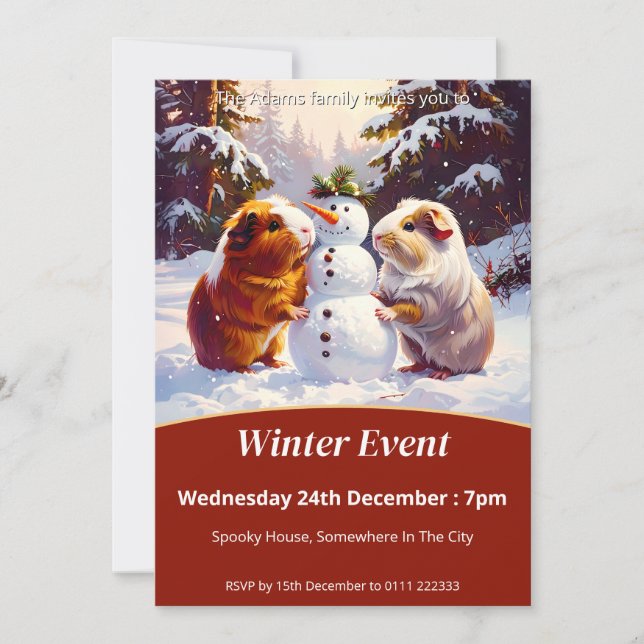 Guinea Gris Winter Party Inbjudningar (Framsida)