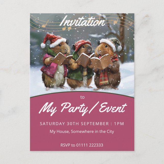 Guinea Gris Winter Singers Inbjudan Vykort (Framsida)