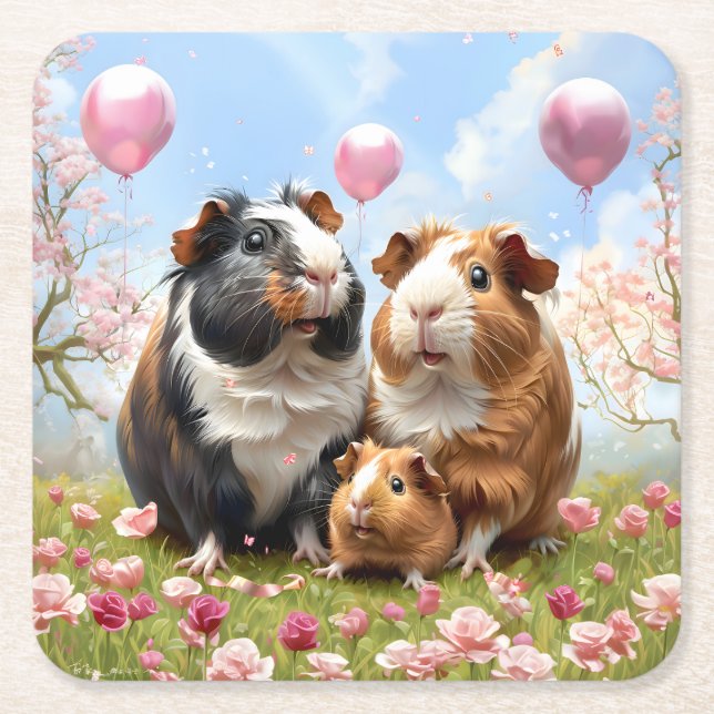 Guinea Grisar Baby Shower Underlägg Papper Kvadrat (Framsidan)