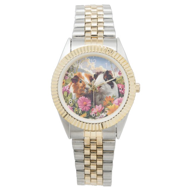 Guinea Grisar Bland Wildblommor Armbandsur (Framsida)