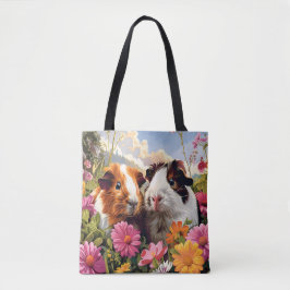 Guinea Grisar Bland Wildblommor Tygkasse