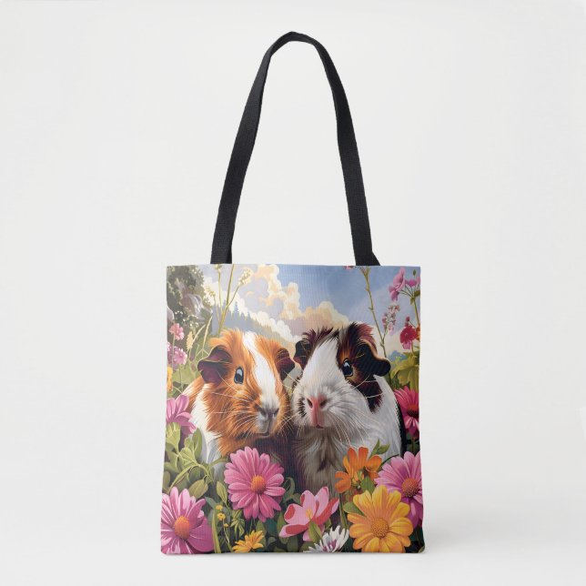 Guinea Grisar Bland Wildblommor Tygkasse (Framsida)