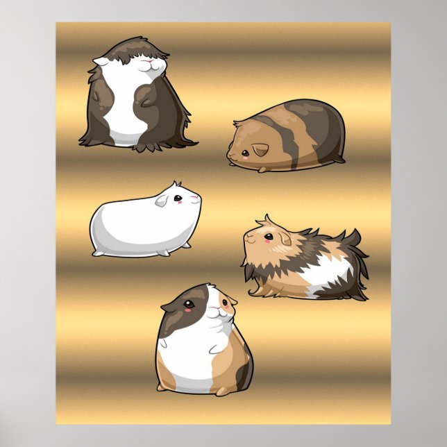 Guinea Grisar | gåvor från Cute Guinea Grisar Guld Poster (Framsidan)