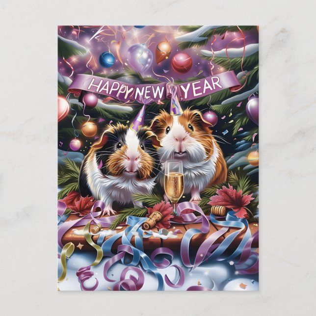 Guinea Grisar Gott nytt år Helg Vykort (Framsida)