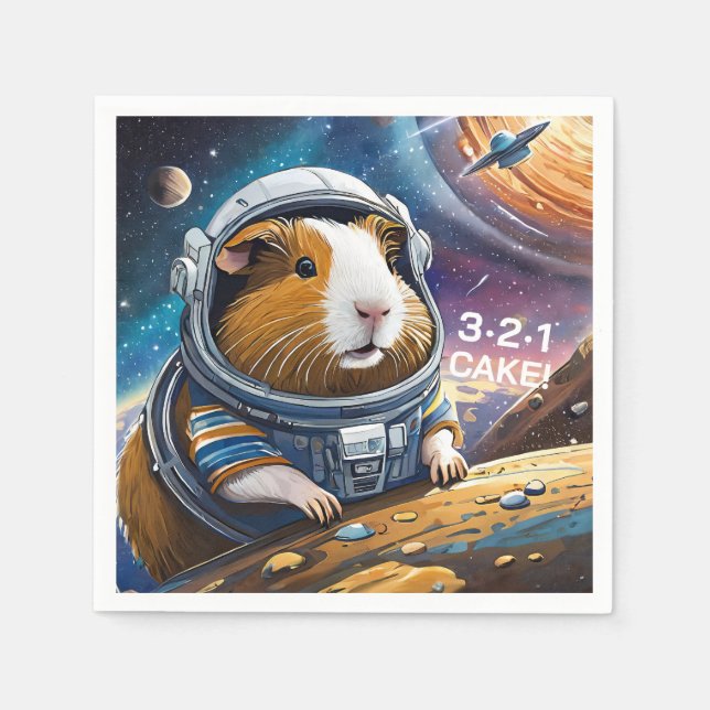 Guinea Grisar i rymden! 321 kummel! Retro Space-te Pappersservett (Framsidan)