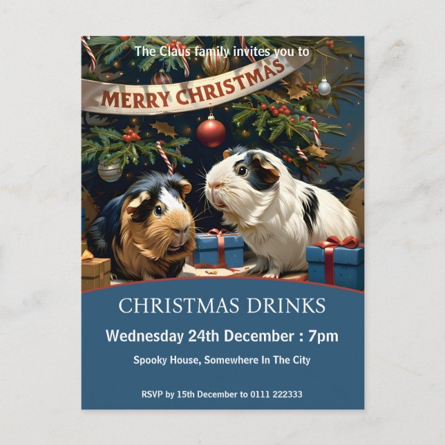 Guinea Grisar och Julgran Inbjudan Vykort (Framsida)