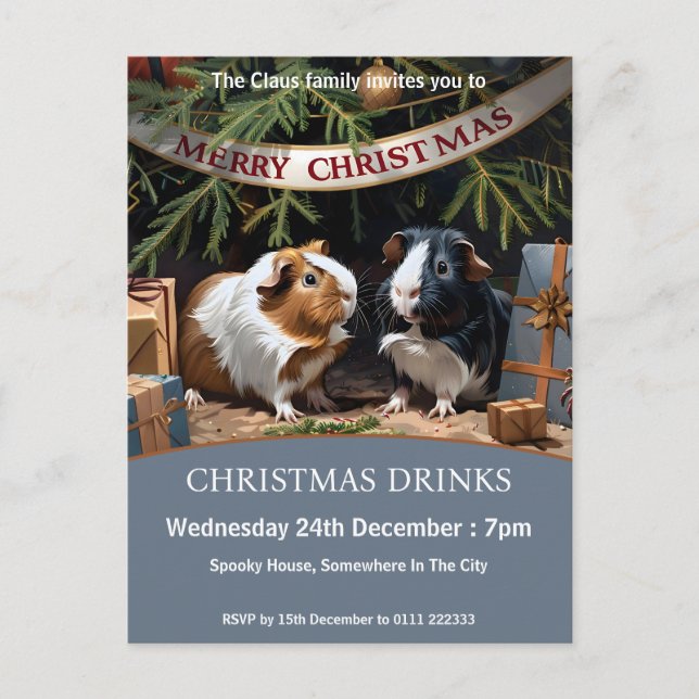 Guinea Grisar och Julgran Inbjudan Vykort (Framsida)