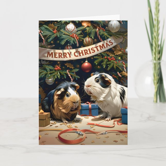 Guinea Grisar och Julgran Kort (Framsida)