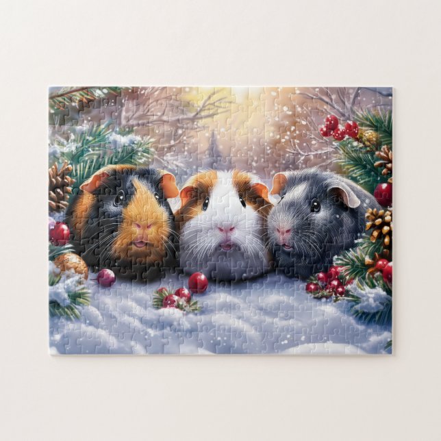 Guinea Grisar Winter Wonderland Pussel (Horisontell)