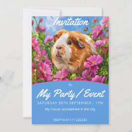 Guinea Pig Among Pink Flowers Inbjudningar