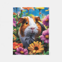 Guinea Pig Among Vibrant Flowers Fleecefilt
