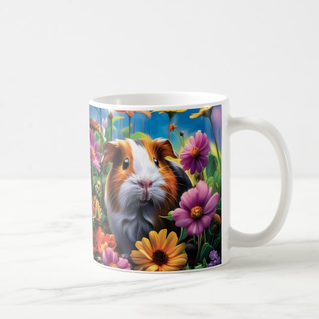 Guinea Pig Among Vibrant Flowers Kaffemugg (Höger)
