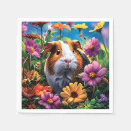 Guinea Pig Among Vibrant Flowers Pappersservett