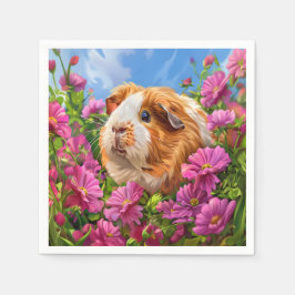 Guinea Pig Among Vibrant Flowers Pappersservett
