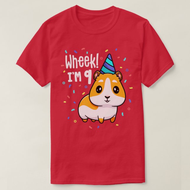 Guinea Pig Birthday Party Wheek Kids 9 Year Old 9t T Shirt (Design framsida)