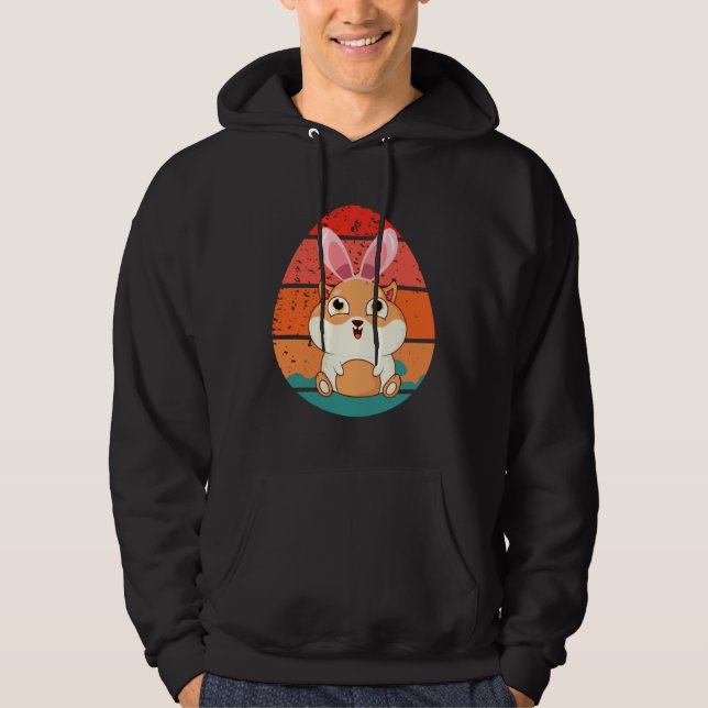 Guinea Pig Bunny Happy Easter Eggs Retro Men Women Hoodie (Framsida)