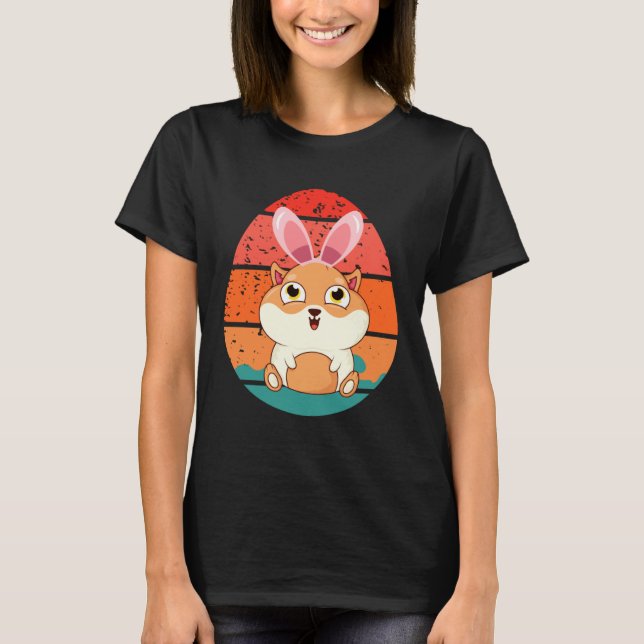 Guinea Pig Bunny Happy Easter Eggs Retro Men Women T Shirt (Framsida)