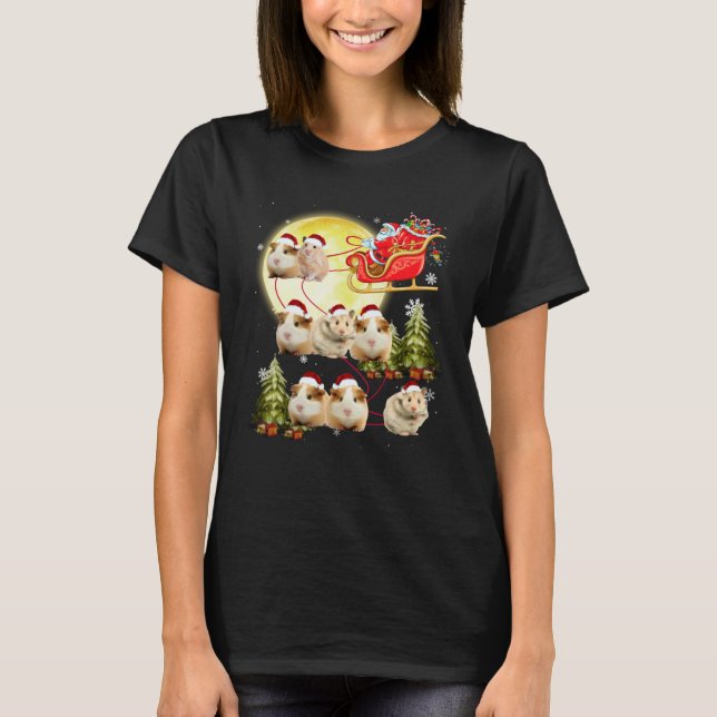 Guinea Pig Christmas  Guinea Pig Riding Santa Xmas T Shirt (Framsida)