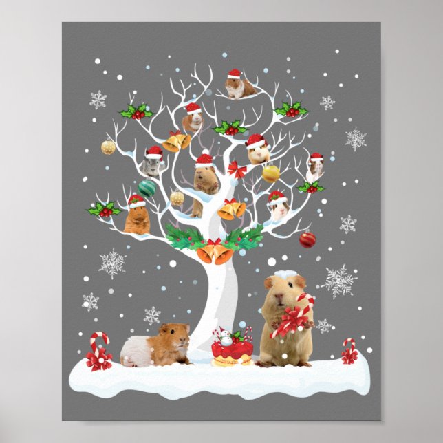 Guinea Pig Christmas On Winter Tree Goat Lover Paj Poster (Framsidan)