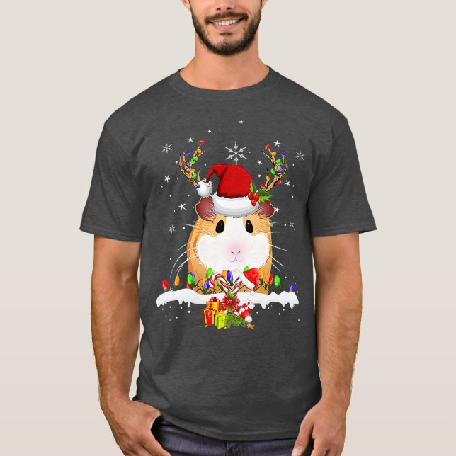 Guinea Pig Christmas Reindeer Christmas Lights T Shirt (Framsida)