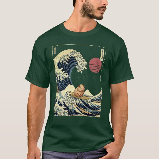 Guinea Pig Kanagawa Japanese Surfing Wave retro T Shirt (Framsida)