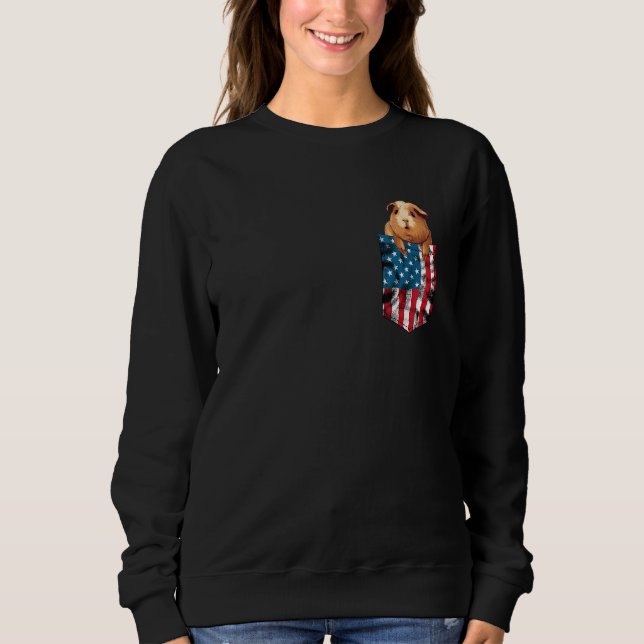 Guinea Pig Pocket 4th of July American Flag  Patri T Shirt (Framsida)
