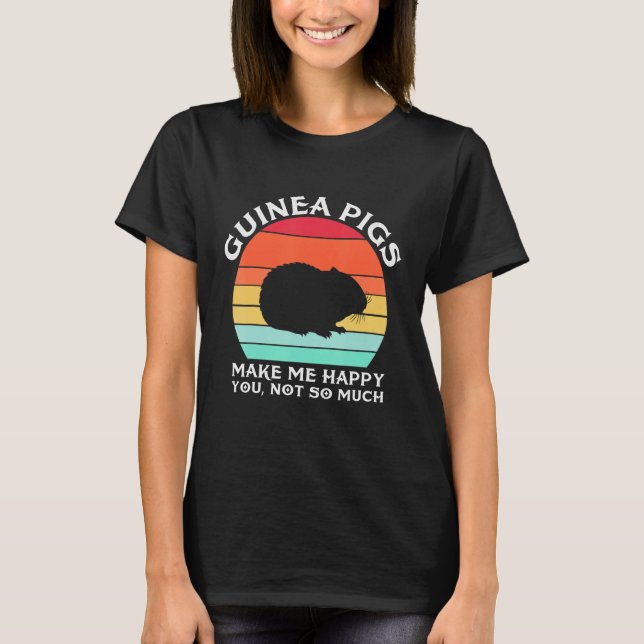 Guinea Pigs Make Me Happy Sunset Retro Guinea Pig T Shirt (Framsida)