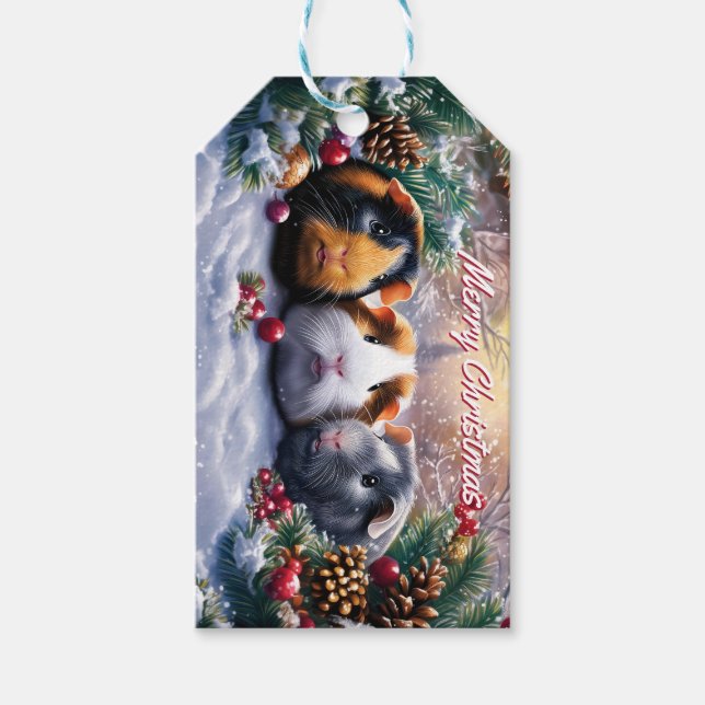 Guinea Pigs Winter Wonderland Christmas Presentetikett (Framsidan)
