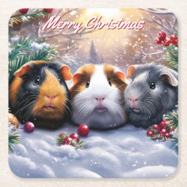 Guinea Pigs Winter Wonderland Christmas Underlägg Papper Kvadrat