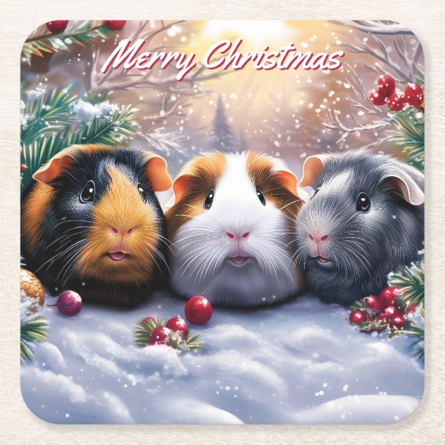Guinea Pigs Winter Wonderland Christmas Underlägg Papper Kvadrat (Framsidan)