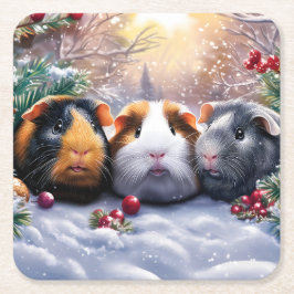 Guinea Pigs Winter Wonderland Underlägg Papper Kvadrat