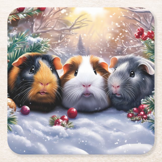Guinea Pigs Winter Wonderland  Underlägg Papper Kvadrat (Framsidan)